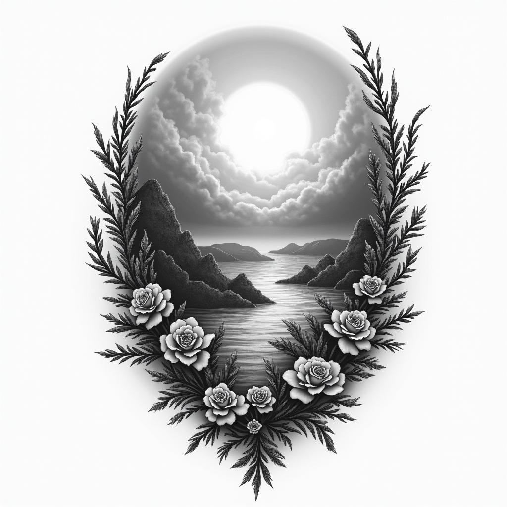 A place of calm and peacehigly detailed tattoo - Variation 6