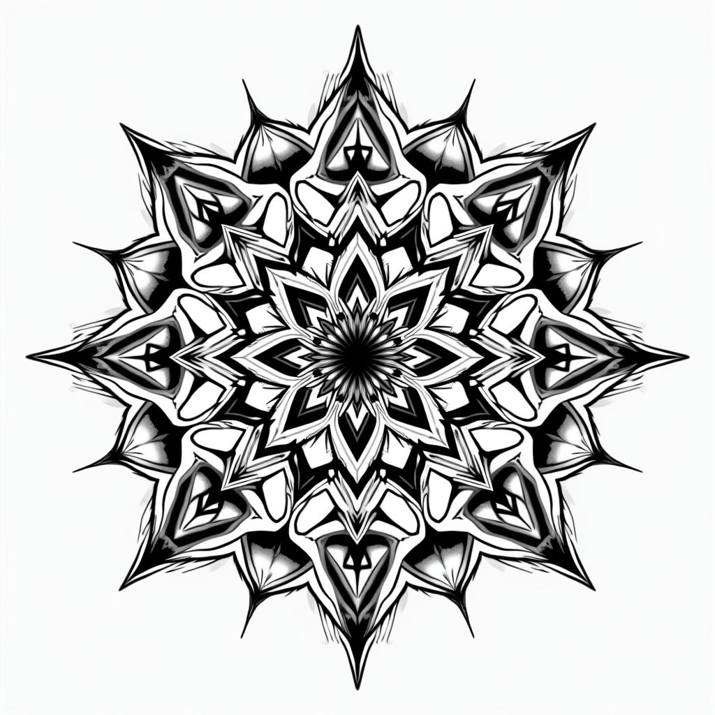 Nothern, fishing, hang around friendsin dotwork style tattoo, complex mandala patterns, interlocking geometric shapes with sharp symmetry, clean lines, sharp angles