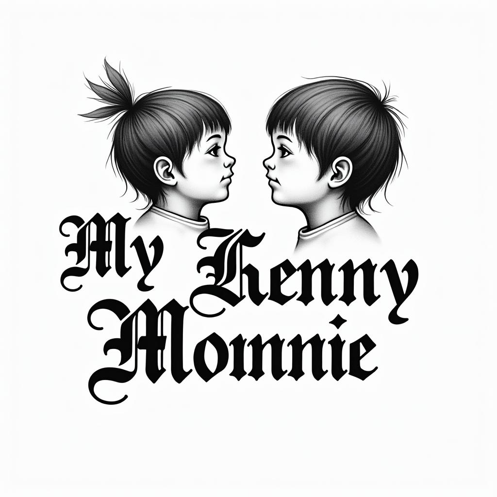 I want the names of my children Kenny and Moïnnie.text-based tattoo, gothic font ultra-realistic, perfectly placed, high-quality font design, photo-realistic shading, 8k, high quality, finely detailed typography - Variation 8