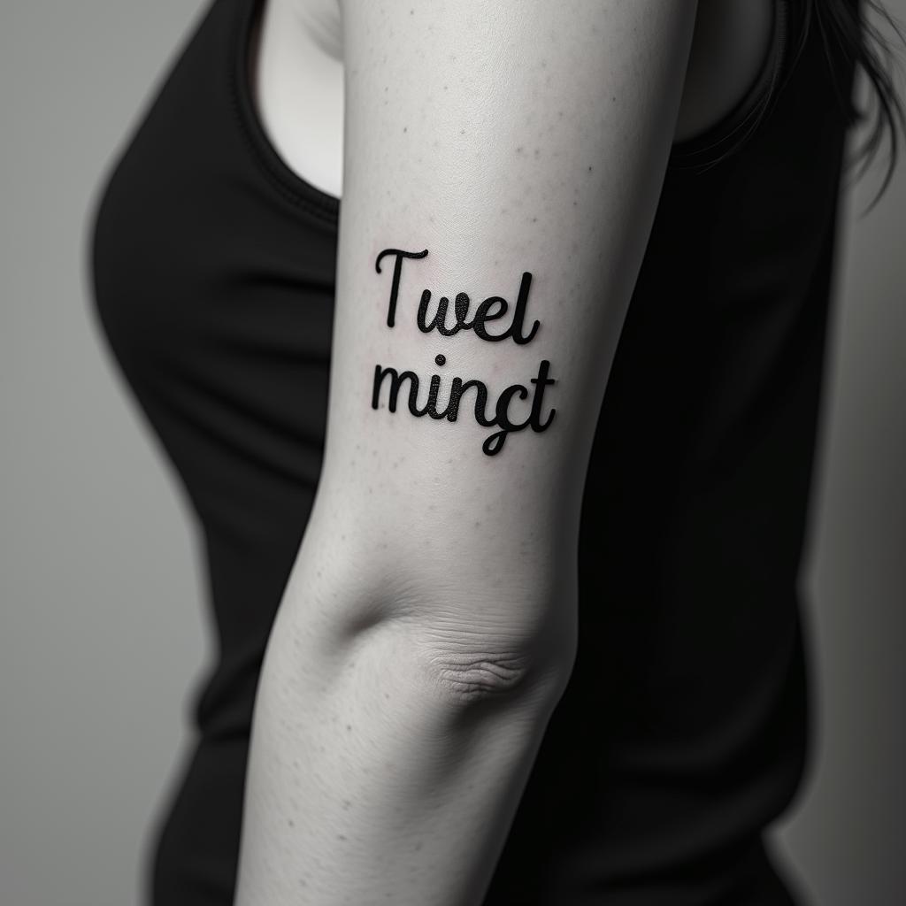 Raffaëlminimalist text-based tattoo, Monospace font ultra-realistic, perfectly placed, high-quality font design, photo-realistic shading, 8k, high quality, finely detailed typograph - Variation 3