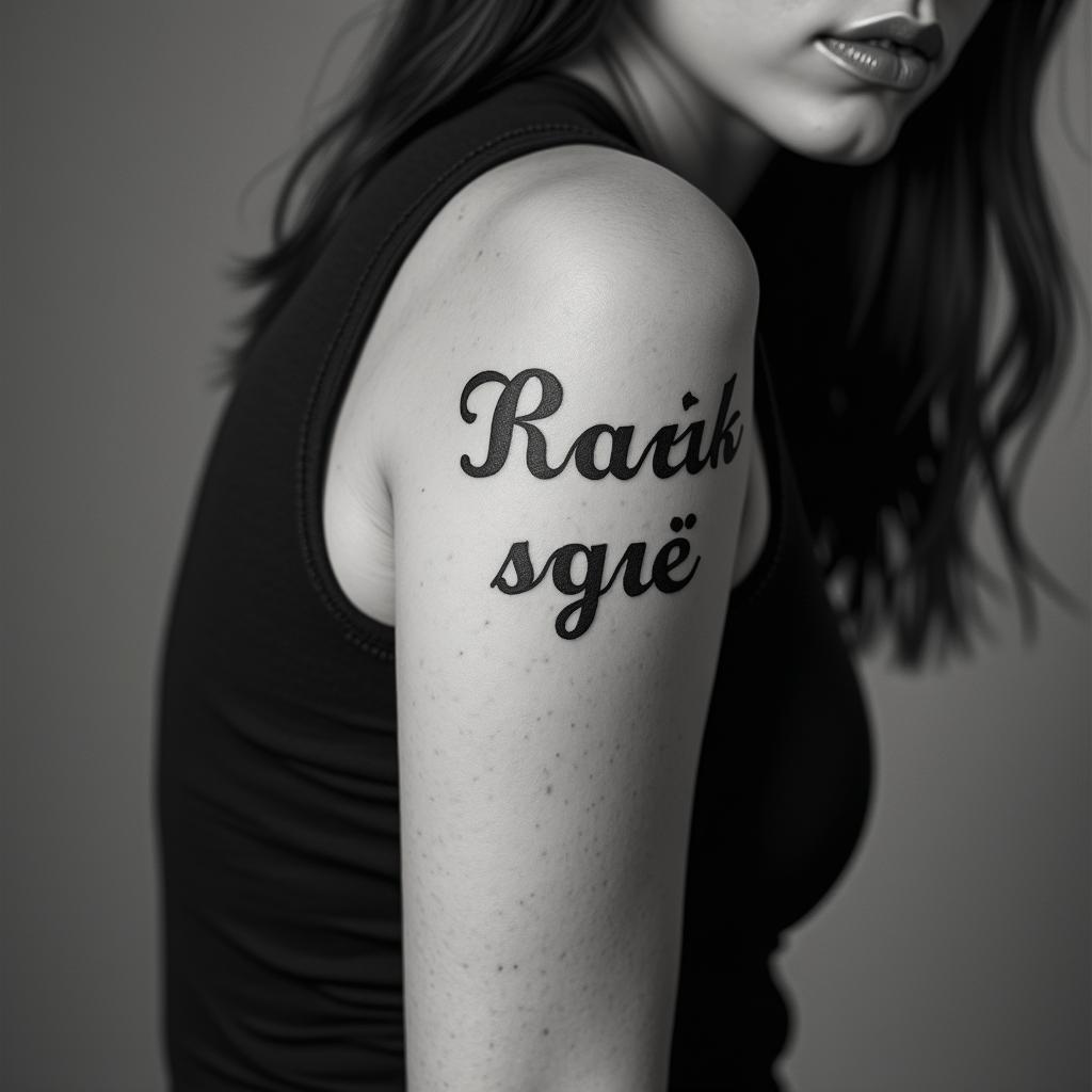 Raffaëlminimalist text-based tattoo, Monospace font ultra-realistic, perfectly placed, high-quality font design, photo-realistic shading, 8k, high quality, finely detailed typograph - Variation 2