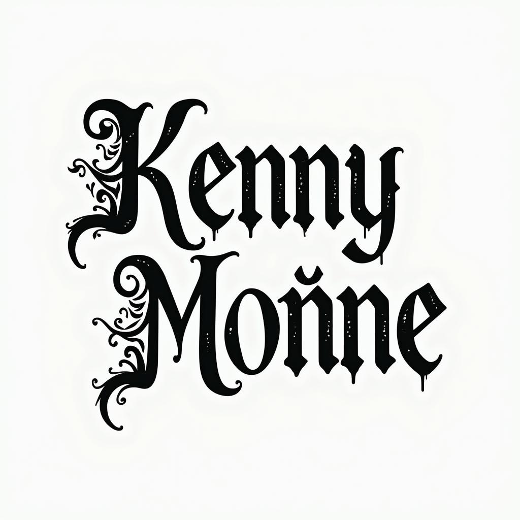I want the names of my children Kenny and Moïnnie.text-based tattoo, gothic font ultra-realistic, perfectly placed, high-quality font design, photo-realistic shading, 8k, high quality, finely detailed typography - Variation 3