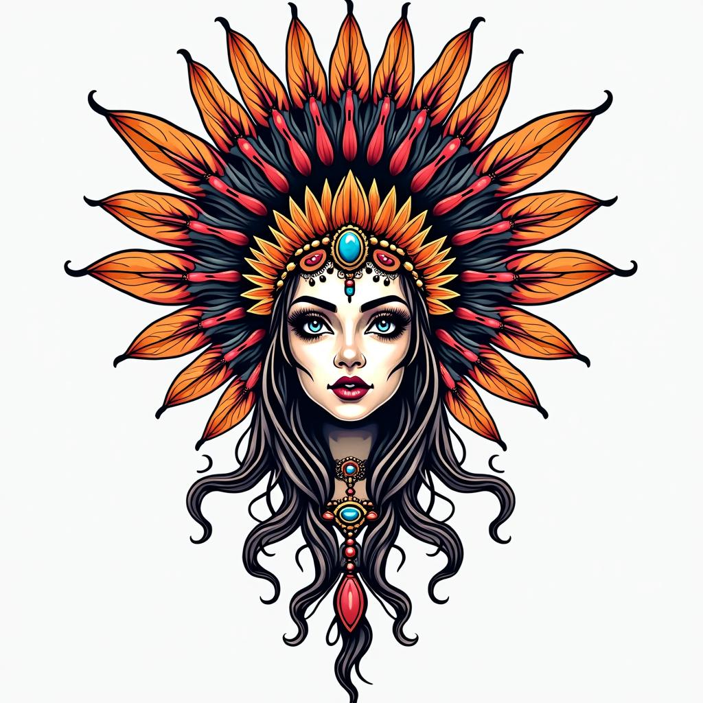 Dreamcatcherin pop art style tattoo, featuring bold and vibrant colors, exaggerated outlines, iconic imagery, inspired by comic books and speech bubbles, comic book characters, retro pop culture - Variation 4