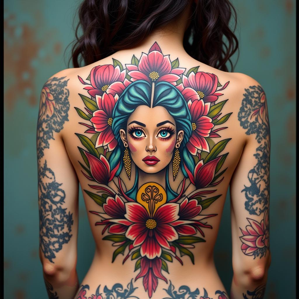 Nichole Farrell, 18/08/1988, Leoin pop art style tattoo, featuring bold and vibrant colors, exaggerated outlines, iconic imagery, inspired by comic books and speech bubbles, comic book characters, retro pop culture - Variation 2