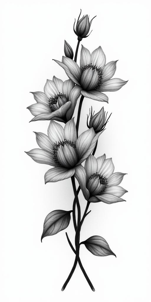 Blood flowers and thorns in realism tattoo style, featuring a highly detailed, lifelike, capturing every detail, photorealistic, ultra realistic, intricate shading, smooth and sharp,   - Variation 2