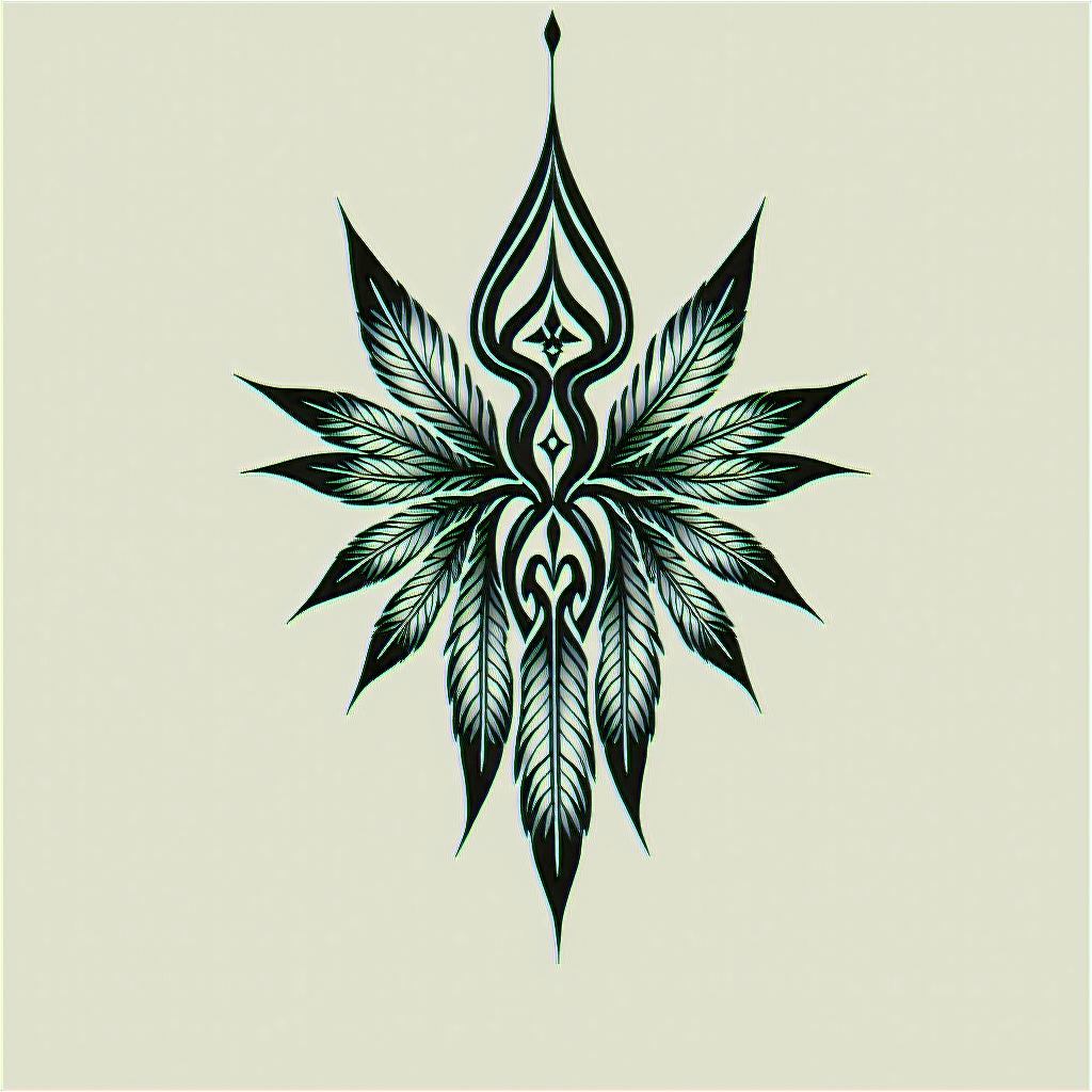 Dreamcatcher with feathersin tribal tattoo style, featuring bold and black geometric shapes, curved lines, intertwine and flow seamlessly, creating a powerful and symbolic design, polynesian and maori styles - Variation 2
