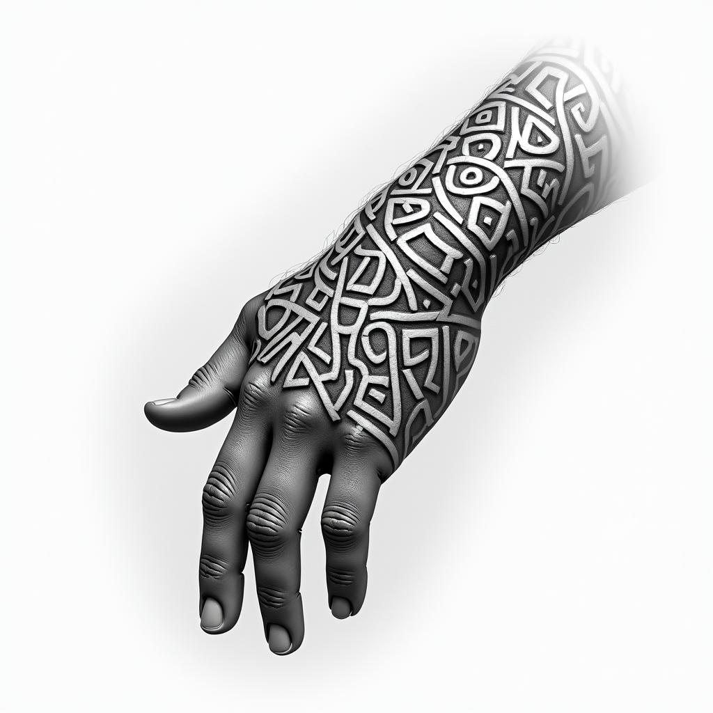 Hand tattoostext-based tattoo, gothic font ultra-realistic, perfectly placed, high-quality font design, photo-realistic shading, 8k, high quality, finely detailed typography - Variation 3