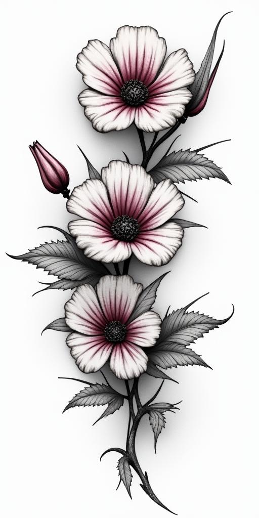 Blood flowers and thorns swirling only colour for bloodin realism tattoo style, featuring a highly detailed, lifelike, capturing every detail, photorealistic, ultra realistic, intricate shading, smooth and sharp,   - Variation 6