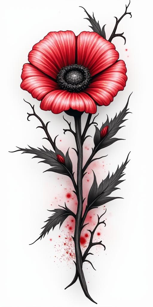 Blood flowers and thorns swirling only colour for bloodin realism tattoo style, featuring a highly detailed, lifelike, capturing every detail, photorealistic, ultra realistic, intricate shading, smooth and sharp,   - Variation 4