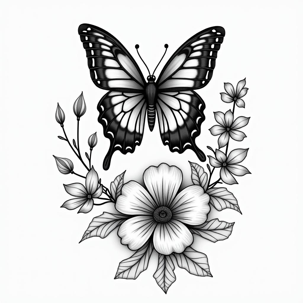 Ieshia with flowers butterfliesin japanese style tattoo, detailed tattoo, traditional japanese culture tattoo, mythology, 8k - Variation 3