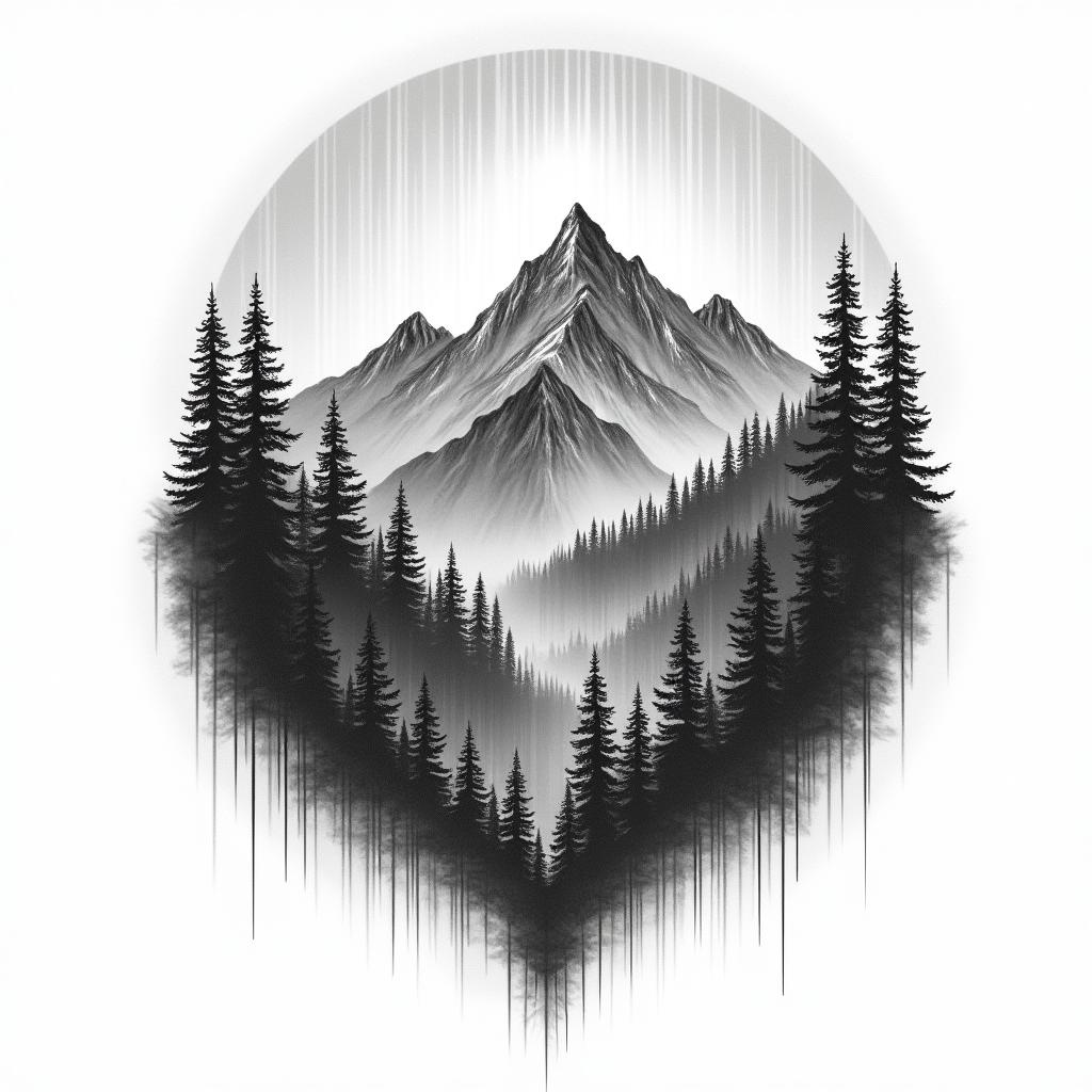 Bourbon. Mountains. Rain.in bohemian style tattoo, 8k - Variation 2