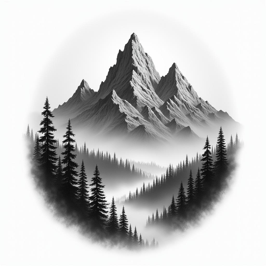 Bourbon. Mountains. Rain.in bohemian style tattoo, 8k