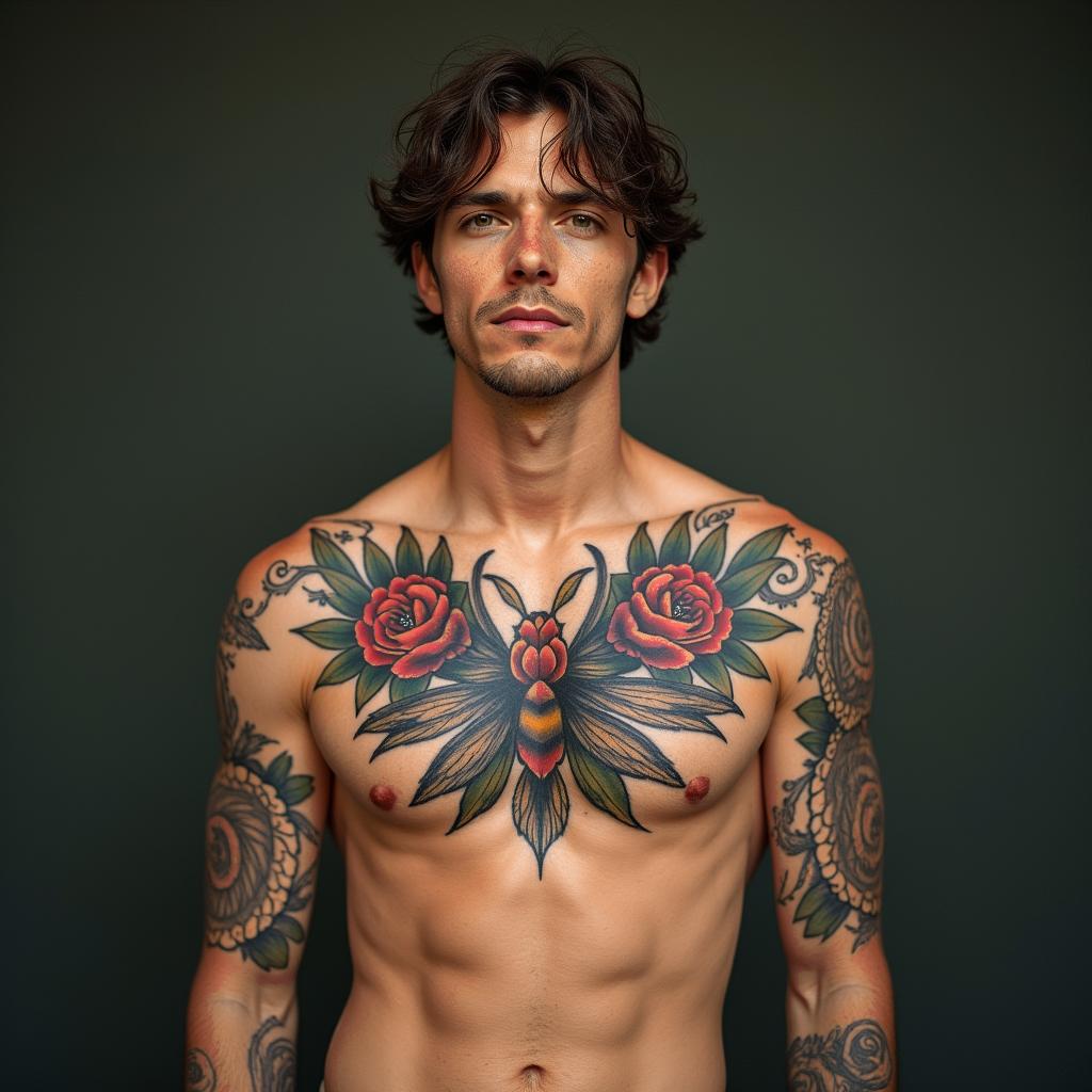 Eric Colbung, 06/19/1990, Gemini, Perth Australiain bohemian style tattoo, 8k - Variation 2