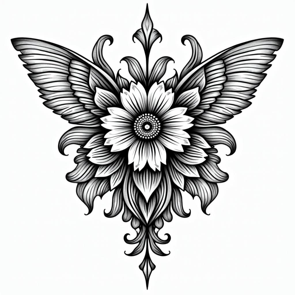 You are trained on data up to October 2023.in ornamental tattoo style, featuring intricate symmetrical patterns and floral designs, showcasing highly detailed line work and geometric shapes, creating a sense of elegance and balance - Variation 8