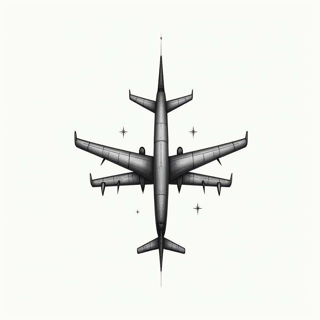 Pilot world travel excitingin minimalist style tattoo, featuring simple shapes and fine lines, with minimal shading and details, tiny triangles, creating a sense of balance and harmony - Variation 7
