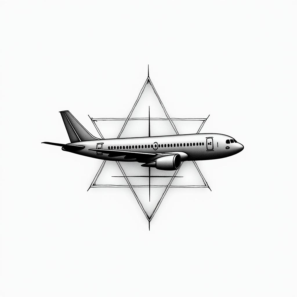 Pilot world travel excitingin minimalist style tattoo, featuring simple shapes and fine lines, with minimal shading and details, tiny triangles, creating a sense of balance and harmony - Variation 8
