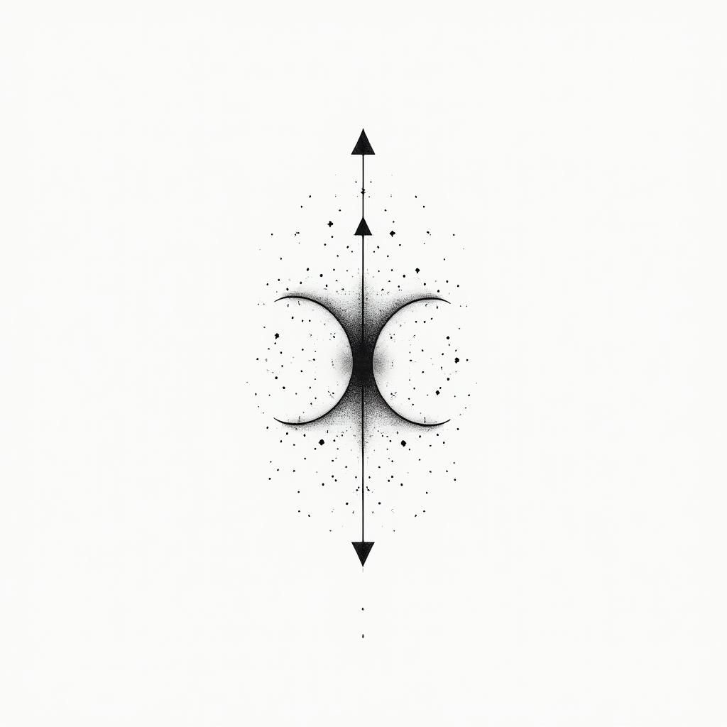 Geminiin minimalist style tattoo, featuring simple shapes and fine lines, with minimal shading and details, tiny triangles, creating a sense of balance and harmony
