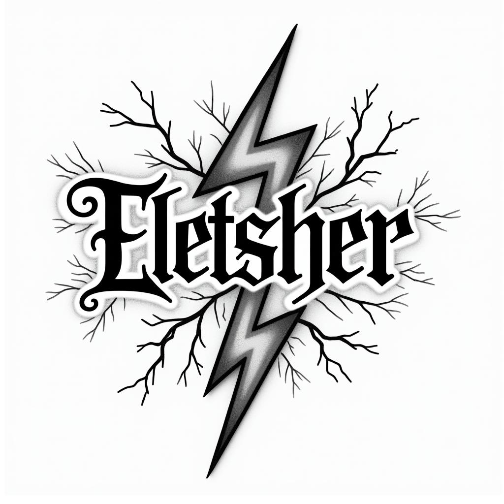 Electrician theme with electrical symbolstext-based tattoo, gothic font ultra-realistic, perfectly placed, high-quality font design, photo-realistic shading, 8k, high quality, finely detailed typography - Variation 2