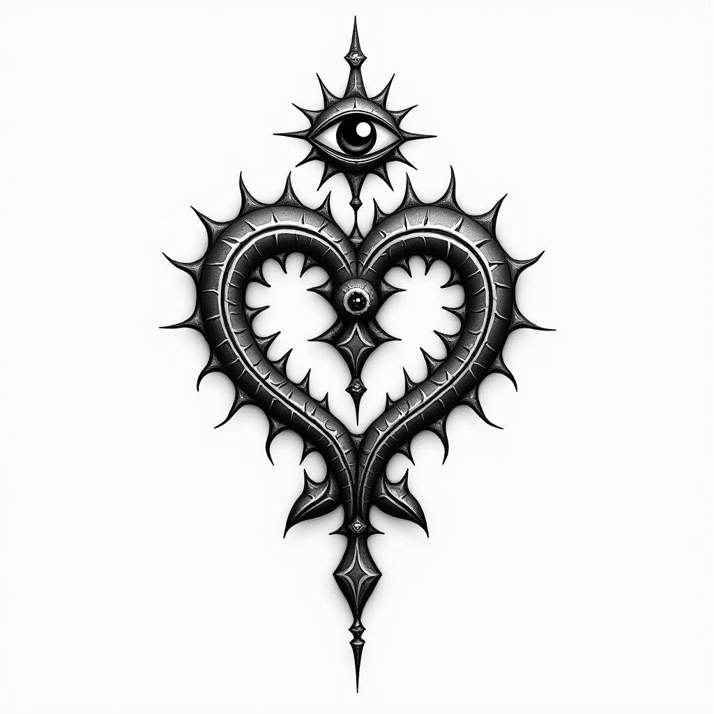 Lovein spiritual symbols tattoo style, featuring an intricate design incorporating elements, Hamsa hand, third eye, minimalist composition - Variation 3