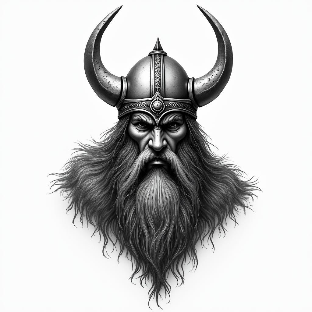 Fierce Viking with intricate helmet designhigly detailed tattoo - Variation 20