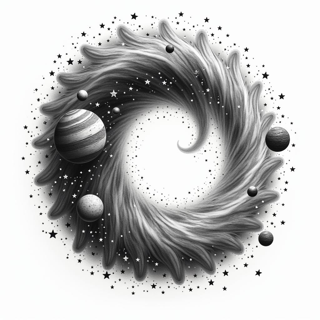 Spiral galaxy with stars and planetsin japanese style tattoo, detailed tattoo, traditional japanese culture tattoo, mythology, 8k - Variation 3