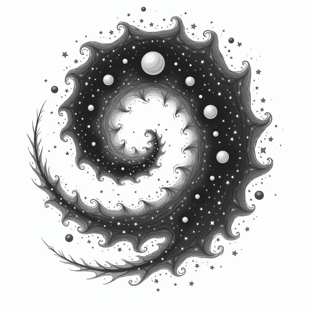 Spiral galaxy with stars and planetsin japanese style tattoo, detailed tattoo, traditional japanese culture tattoo, mythology, 8k - Variation 2