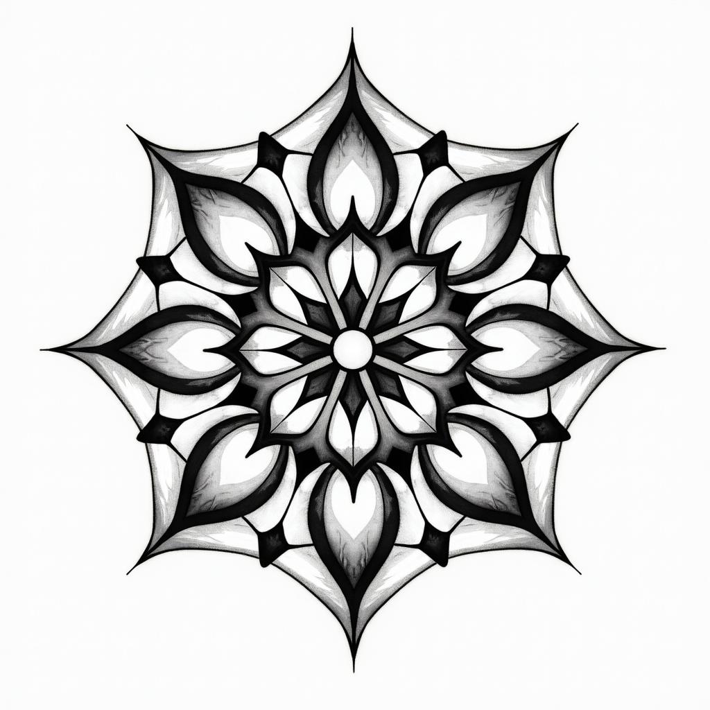 Gemini in geometric style tattoo, blending hexagons, mandala-inspired patterns, symmetrical and fractal design, clean lines, sharp angles - Variation 2