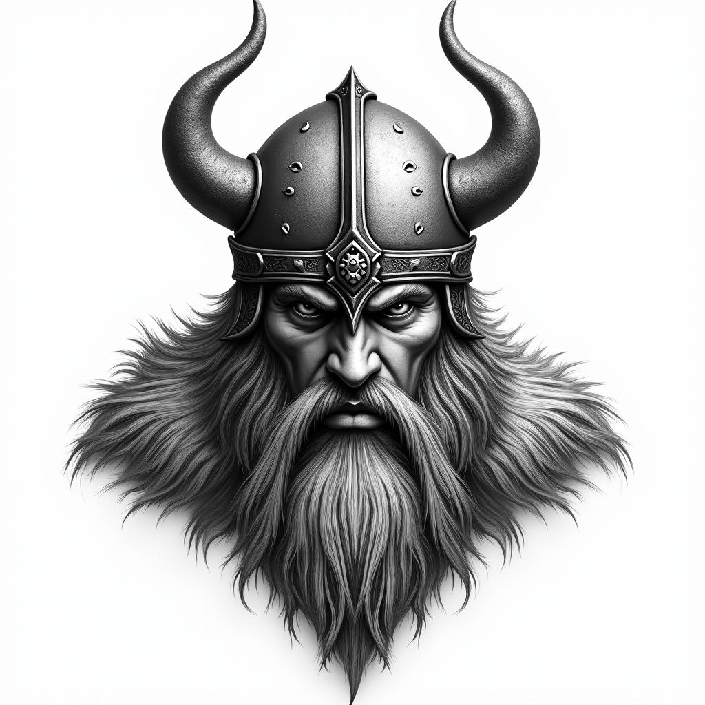 Fierce Viking with intricate helmet designhigly detailed tattoo - Variation 19