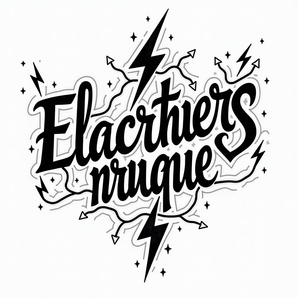 Electrician theme with electrical symbolstext-based tattoo, gothic font ultra-realistic, perfectly placed, high-quality font design, photo-realistic shading, 8k, high quality, finely detailed typography