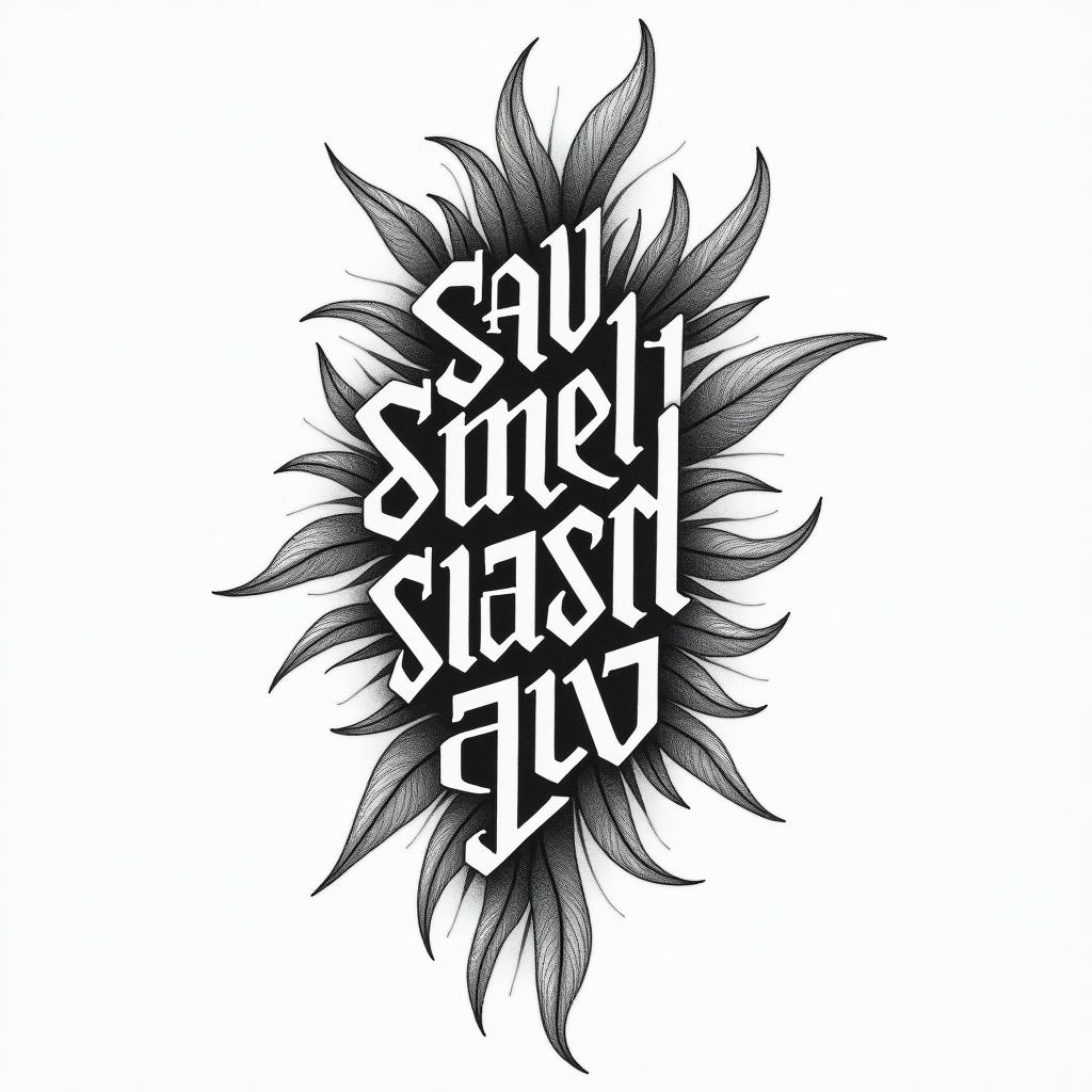 Psalm Samson Marcellas Barnes 08/25text-based tattoo, japanese font ultra-realistic, perfectly placed, high-quality font design, photo-realistic shading, 8k, high quality, finely detailed typograph - Variation 4
