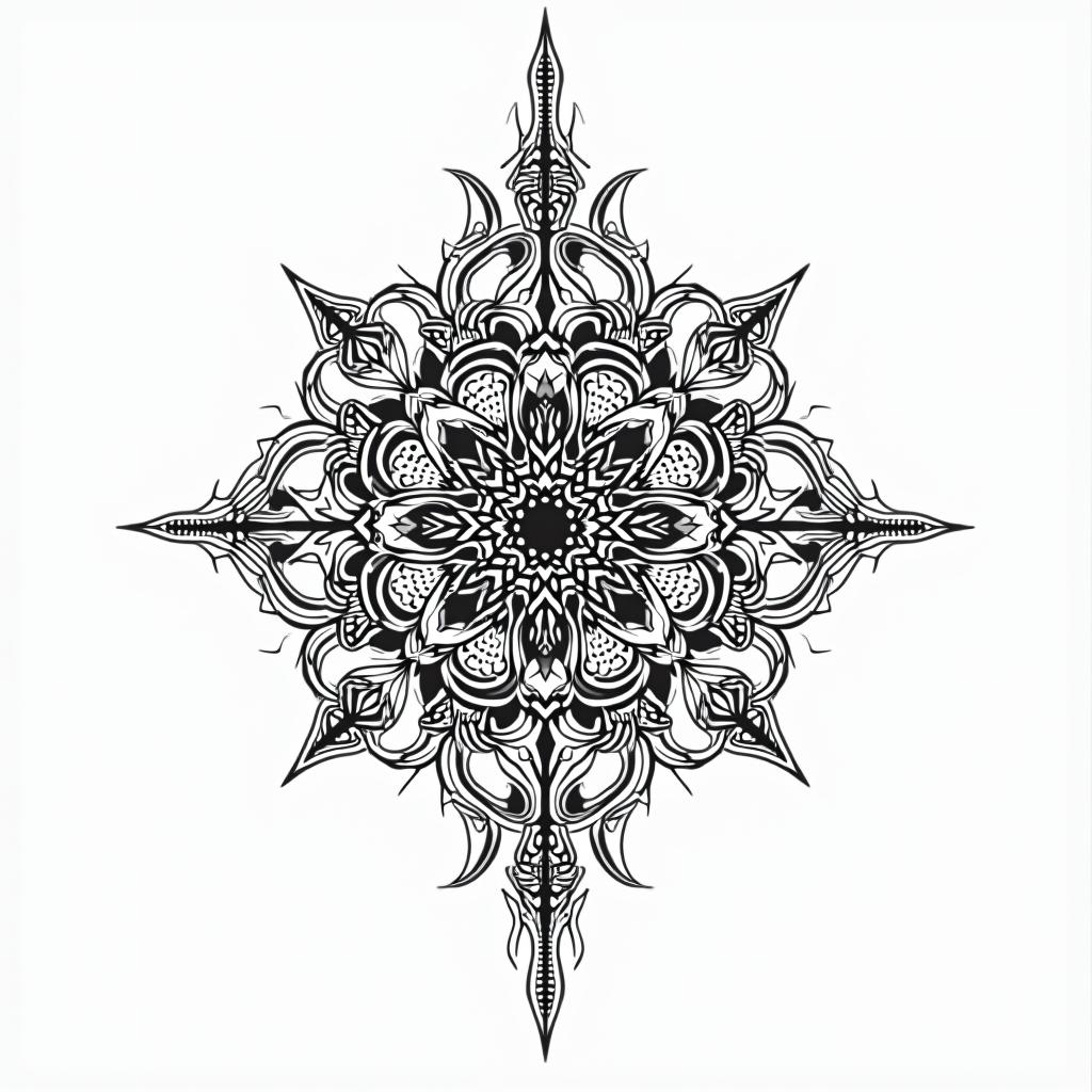 Element waterin dotwork style tattoo, complex mandala patterns, interlocking geometric shapes with sharp symmetry, clean lines, sharp angles - Variation 3