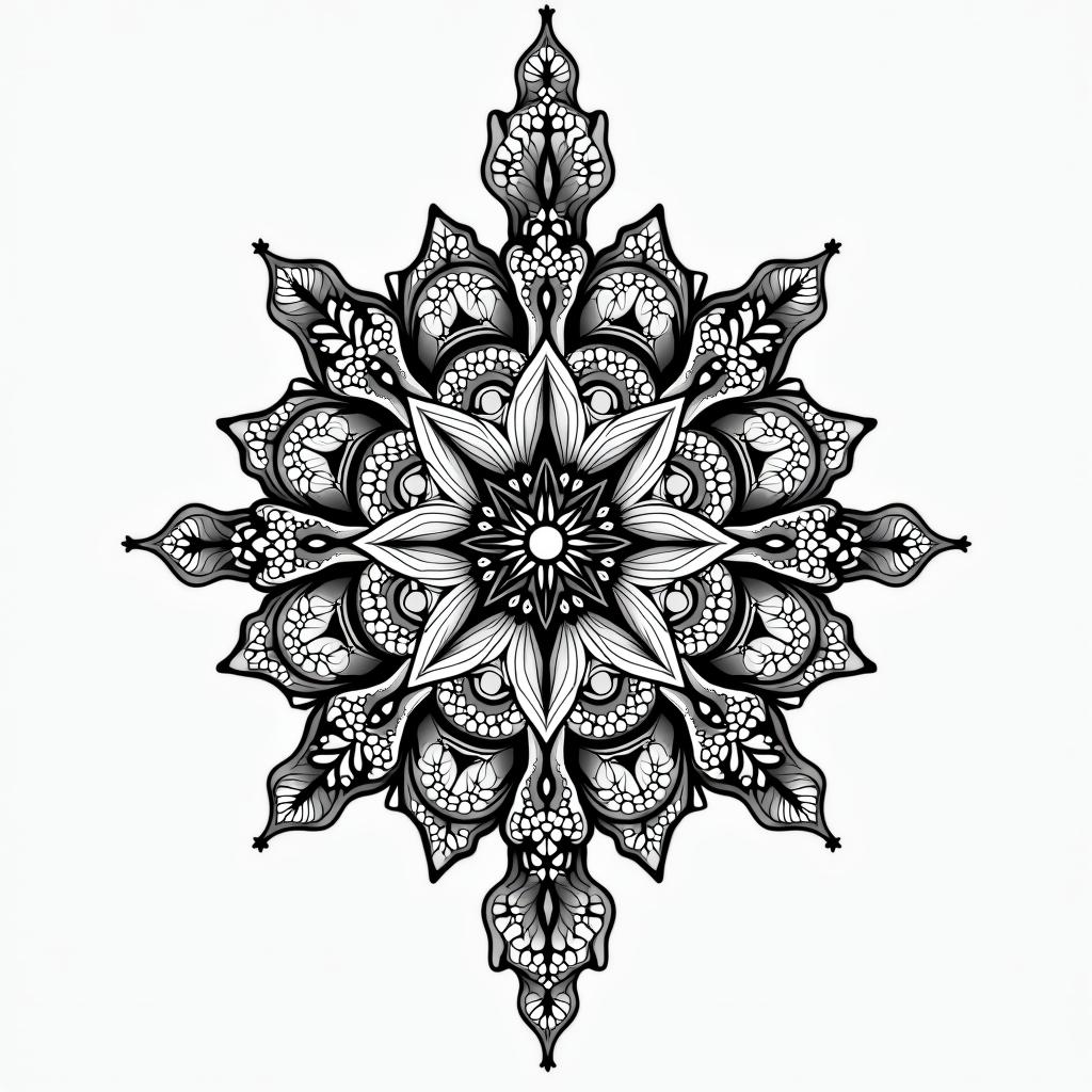 Element waterin dotwork style tattoo, complex mandala patterns, interlocking geometric shapes with sharp symmetry, clean lines, sharp angles - Variation 2