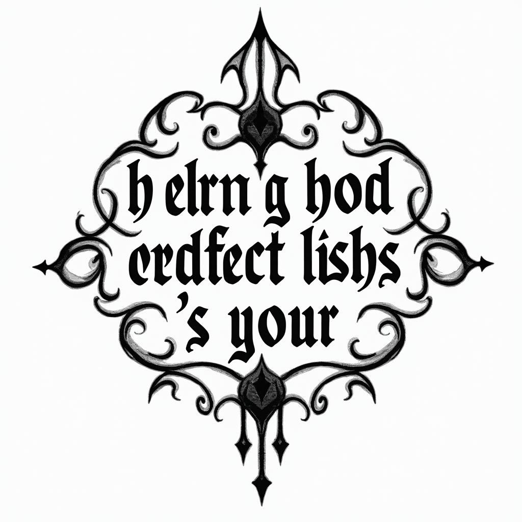 I want to express my desire to not forget my father's illness with waveforms, hearts, and arrows.text-based tattoo, gothic font ultra-realistic, perfectly placed, high-quality font design, photo-realistic shading, 8k, high quality, finely detailed typography - Variation 2