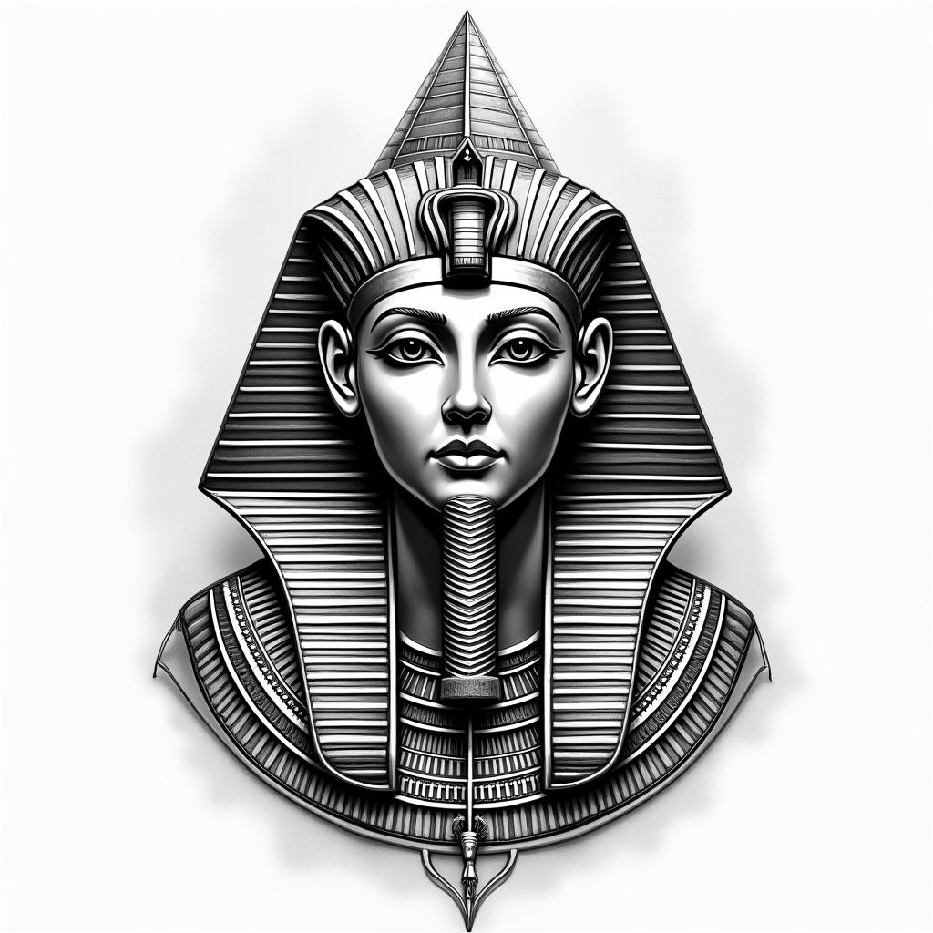 Various Egyptian pyramids bicepsin egyptian style tattoo, bold elements of ancient egyptian culture including a portrait of an Egyptian pharaoh with detailed facial features, in hieroglyphs and symbolic imagery, eye of horus, ankh symbol, scarab beetle - Variation 3