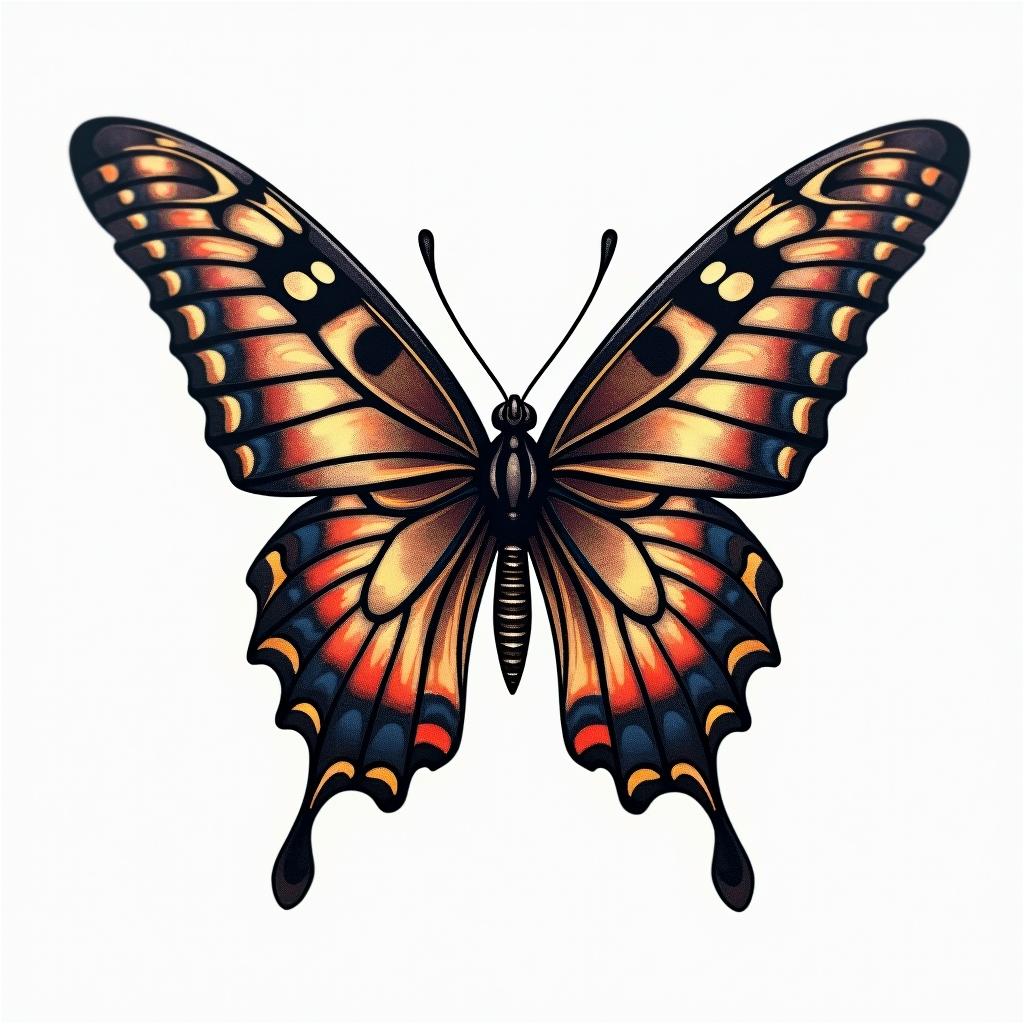 Butterfly with intricate wing patternsin new school tattoo, pop culture, modern, detailed tattoo, illustrative - Variation 4