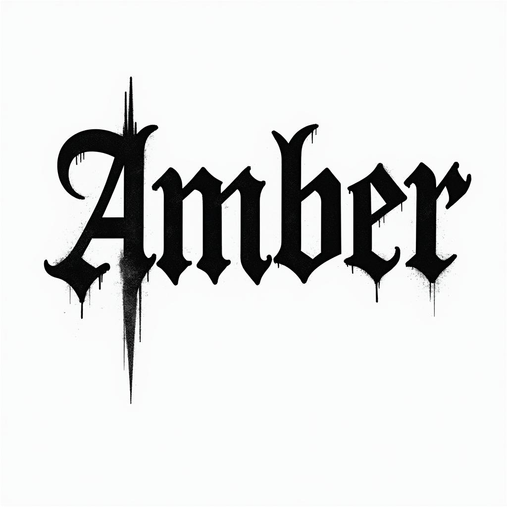 Ambertext-based tattoo, gothic font ultra-realistic, perfectly placed, high-quality font design, photo-realistic shading, 8k, high quality, finely detailed typography - Variation 2