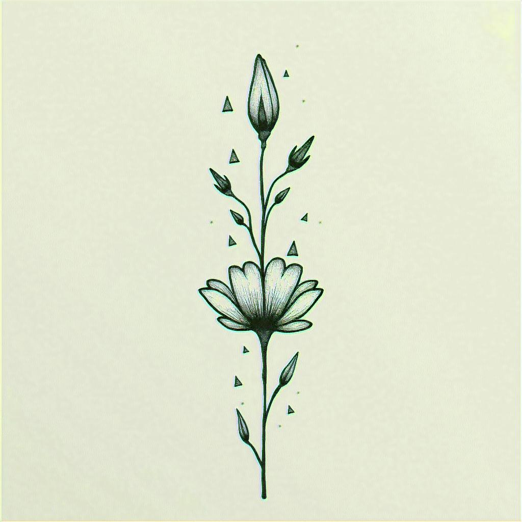 I don't want to forget my father's illness. I want to express it with waveforms and arrows. Something simple is good. I want to include flowers of love.in minimalist style tattoo, featuring simple shapes and fine lines, with minimal shading and details, tiny triangles, creating a sense of balance and harmony - Variation 3