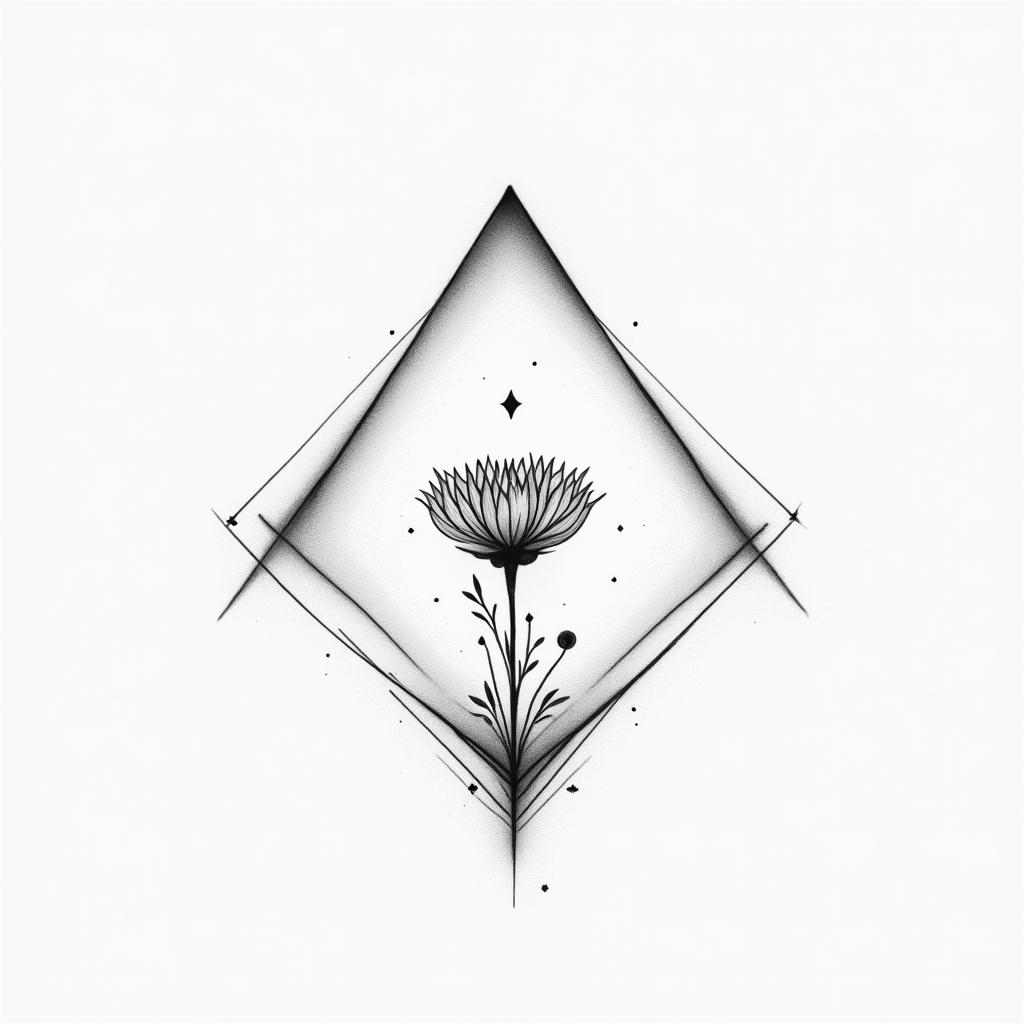 I don't want to forget my father's illness. I want to express it with waveforms and arrows. Something simple is good. I want to include flowers of love.in minimalist style tattoo, featuring simple shapes and fine lines, with minimal shading and details, tiny triangles, creating a sense of balance and harmony