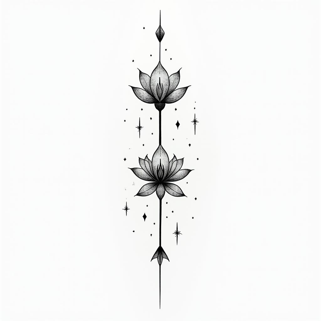 I don't want to forget my father's illness. I want to express it with waveforms and arrows. Something simple is good. I want to include flowers of love.in minimalist style tattoo, featuring simple shapes and fine lines, with minimal shading and details, tiny triangles, creating a sense of balance and harmony - Variation 2
