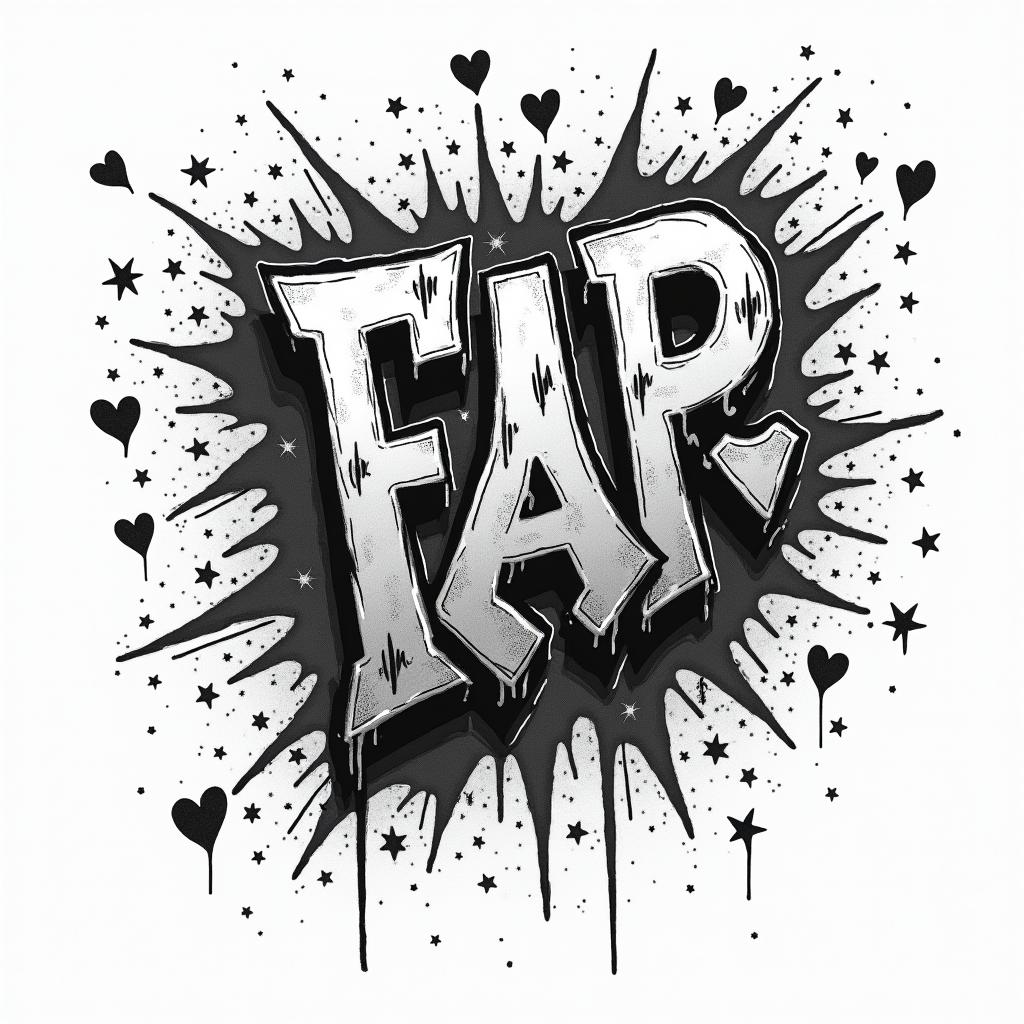 Amberin graffiti style tattoo, featuring bold and dynamic street art elements, spray-paint texture with exaggerated lines and expressive, chaotic brushstrokes, intricate lettering incorporated with graffiti tags, symbols like hearts, stars, and wings - Variation 2
