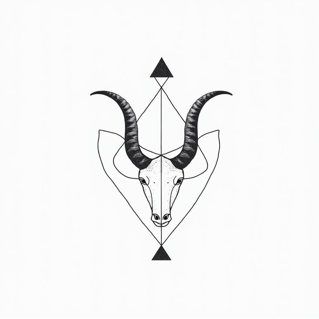Taurus and Aquariusin minimalist style tattoo, featuring simple shapes and fine lines, with minimal shading and details, tiny triangles, creating a sense of balance and harmony - Variation 2