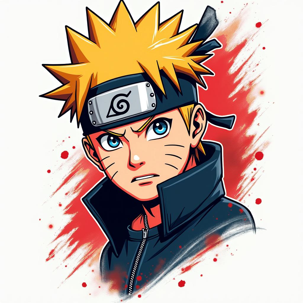 Narutoin pop art style tattoo, featuring bold and vibrant colors, exaggerated outlines, iconic imagery, inspired by comic books and speech bubbles, comic book characters, retro pop culture - Variation 4