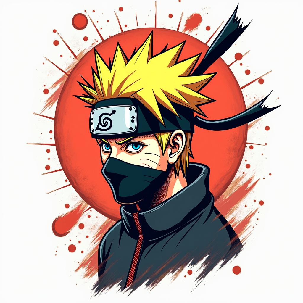 Narutoin pop art style tattoo, featuring bold and vibrant colors, exaggerated outlines, iconic imagery, inspired by comic books and speech bubbles, comic book characters, retro pop culture - Variation 2