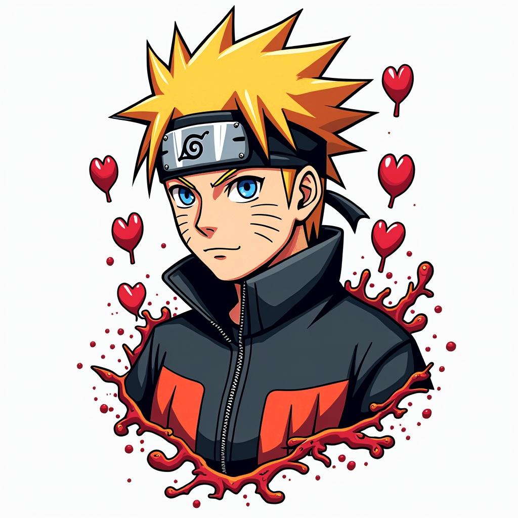 Narutoin pop art style tattoo, featuring bold and vibrant colors, exaggerated outlines, iconic imagery, inspired by comic books and speech bubbles, comic book characters, retro pop culture - Variation 3