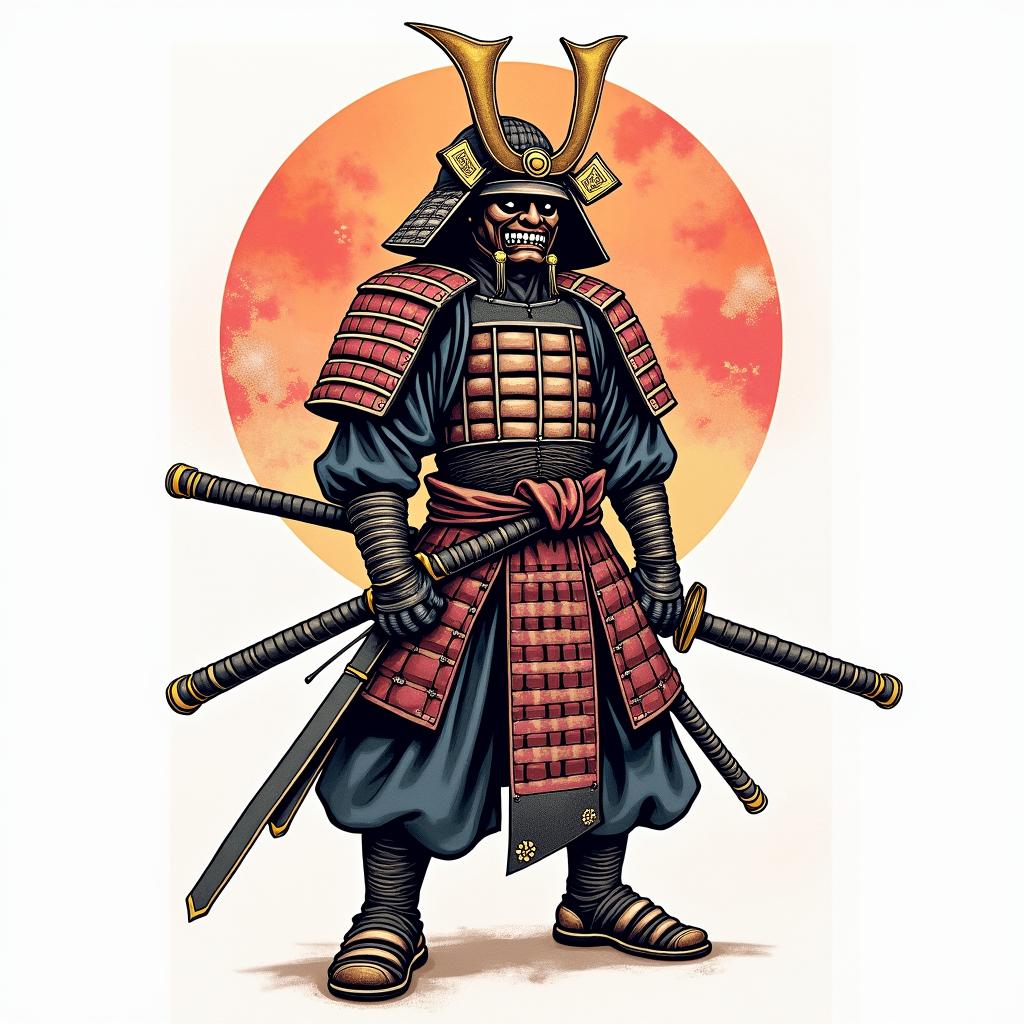 Samurai with a katanain new school tattoo, pop culture, modern, detailed tattoo, illustrative - Variation 4
