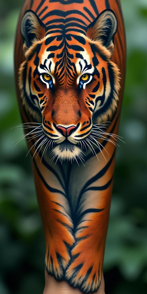 Tiger with intense eyes in a junglein bohemian style tattoo, 8k - Variation 8