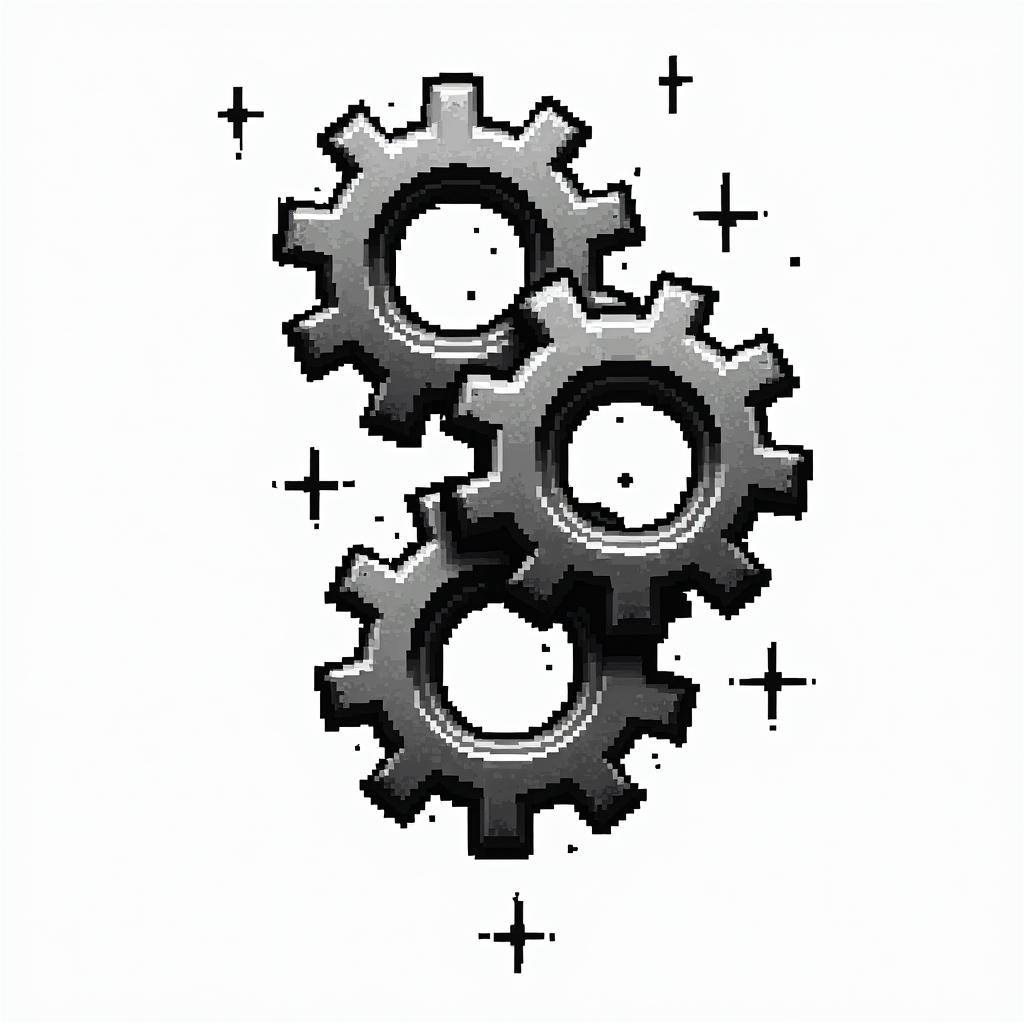 Gears automotive  wrench toolsin 8-bit tattoo style, minimalistic pixel style tattoo, pixel art with simplified shapes and retro gaming visuals, inspired by 8-bit pixel based detailing - Variation 2