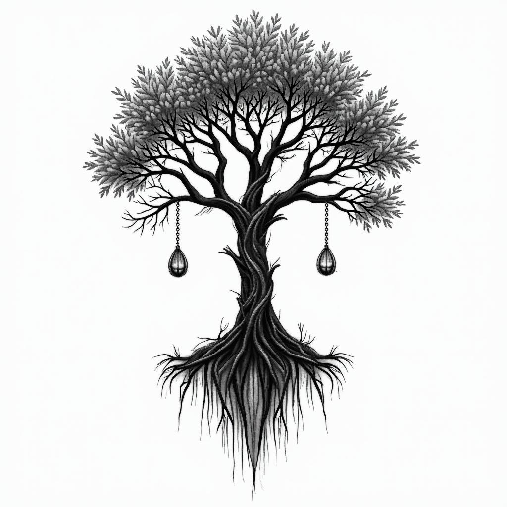 Tree of life and deathin bohemian style tattoo, 8k - Variation 4