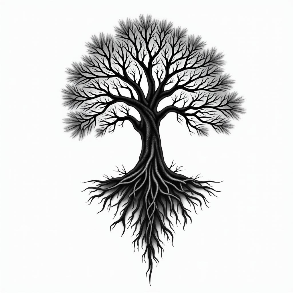 Tree of life and deathin bohemian style tattoo, 8k - Variation 2