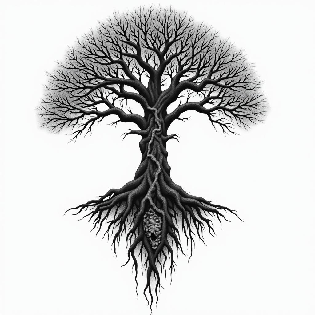 Tree of life and deathin bohemian style tattoo, 8k - Variation 3